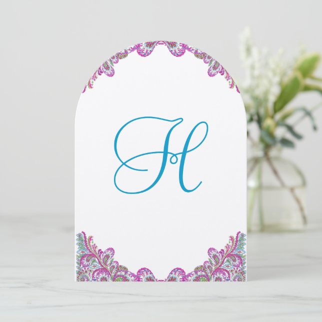 Blueberry Raspberry Ice Paisley Wedding Invitation (Standing Front)