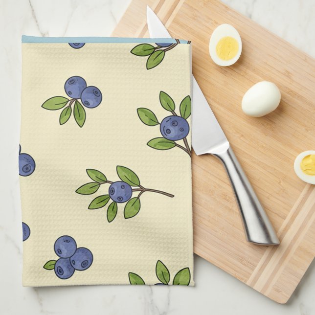 Blueberry Repeat Pattern – Pastel Vibe Kitchen Towel (Quarter Fold)