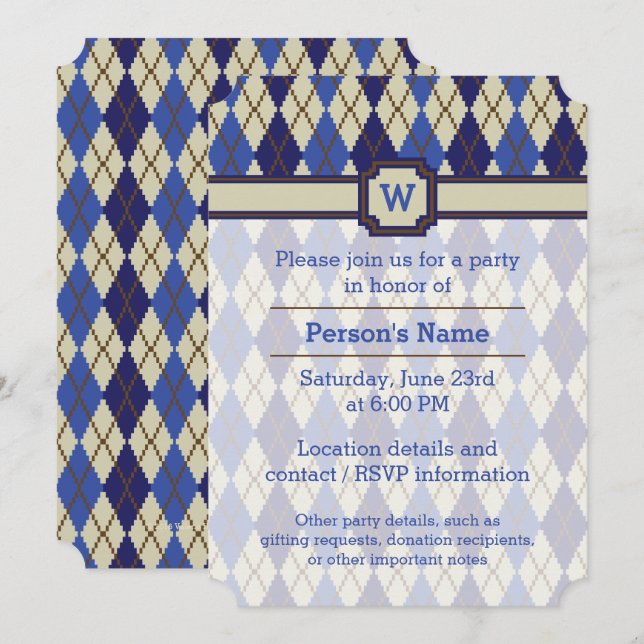Blueberry Scone Argyle Party Invitation (Front/Back)