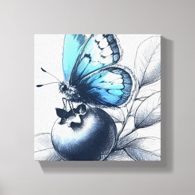 Blueberry Sketched Butterfly Canvas Wall Art (Front)