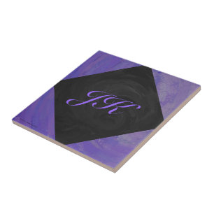 Blueberry Smear and Black Monogram Tile