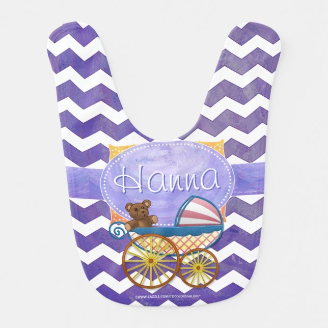 Blueberry Smear Chevron and Carriage Custom Bib (Front)