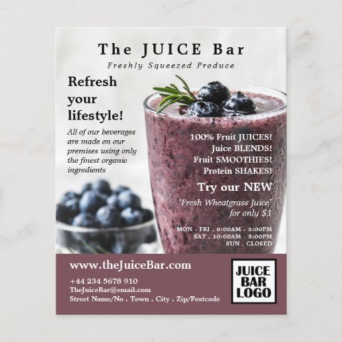 Blueberry Smoothie Juice Bar Advertising Flyer