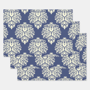 Blueberry Southern Cottage Damask Wrapping Paper Sheets