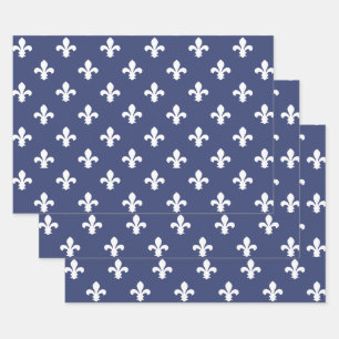 Blueberry Southern Cottage Fleur de Lys Wrapping Paper Sheets