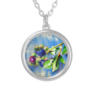 Blueberry Sprig Silver Plated Necklace