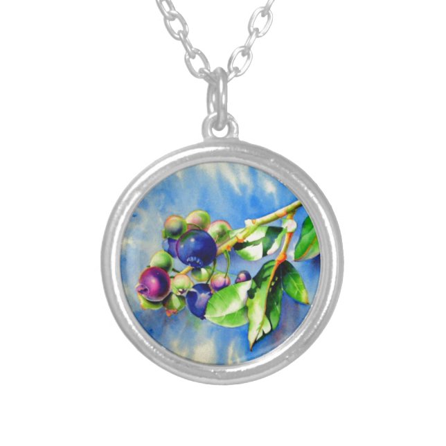Blueberry Sprig Silver Plated Necklace (Front)