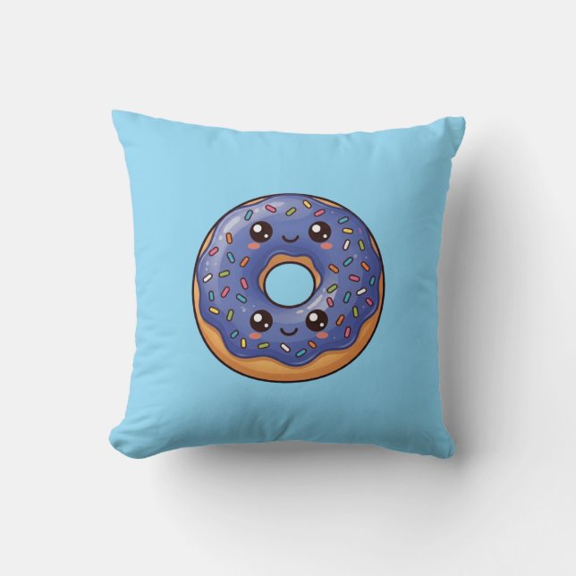 Blueberry Sprinkle Donut Kawaii Cushion Pillow (Front)