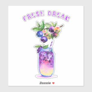 Blueberry Sticker Fruits Juice Cool Drink Cocktail