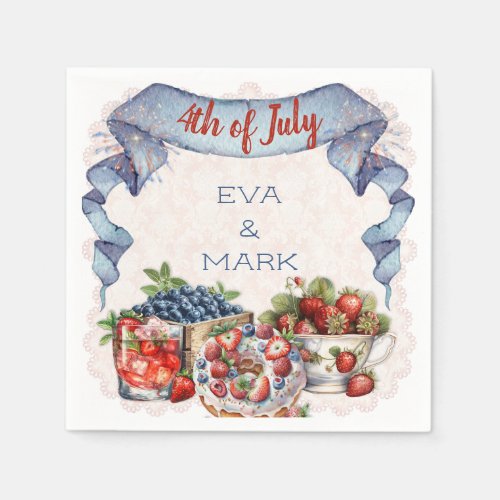 Blueberry Strawberry Old Fashioned BBQ 4th July Napkins