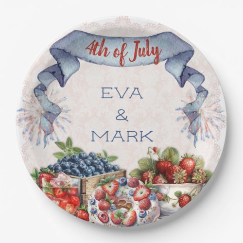 Blueberry Strawberry Old Fashioned BBQ 4th July Paper Plates