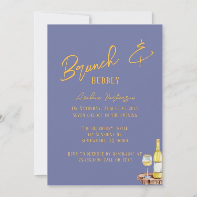 Blueberry Sunshine Typography Brunch & Bubbly Invitation (Front)