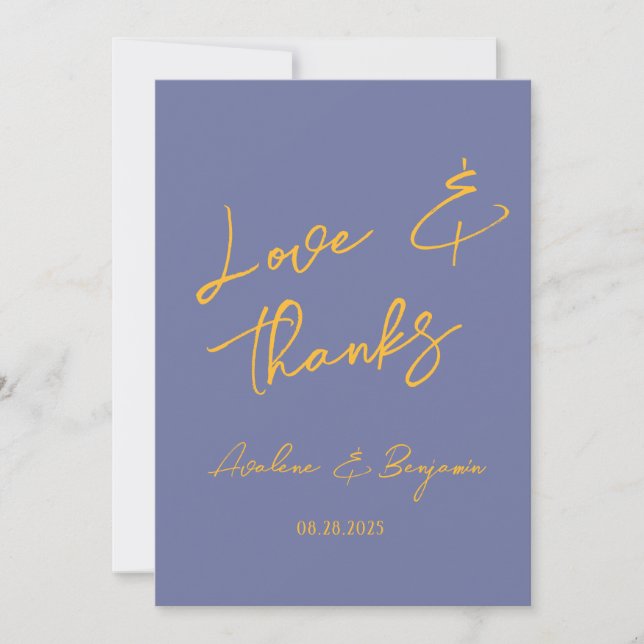 Blueberry Sunshine Typography Wedding Thank You Card (Front)