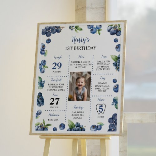 Blueberry Sweet 1st Birthday Party Milestone Sign