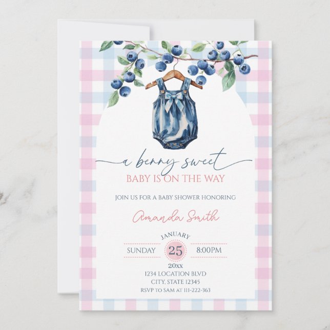 Blueberry sweet baby Girl baby shower Invitation (Front)