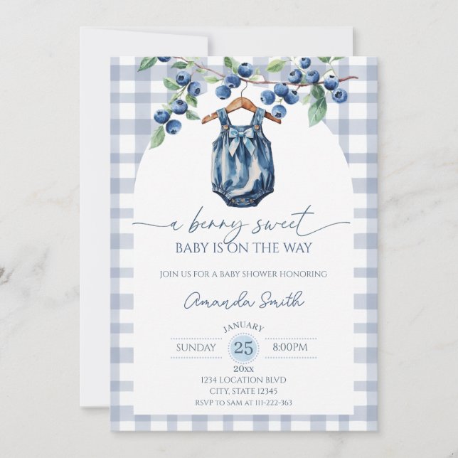 Blueberry sweet baby Girl baby shower Invitation (Front)