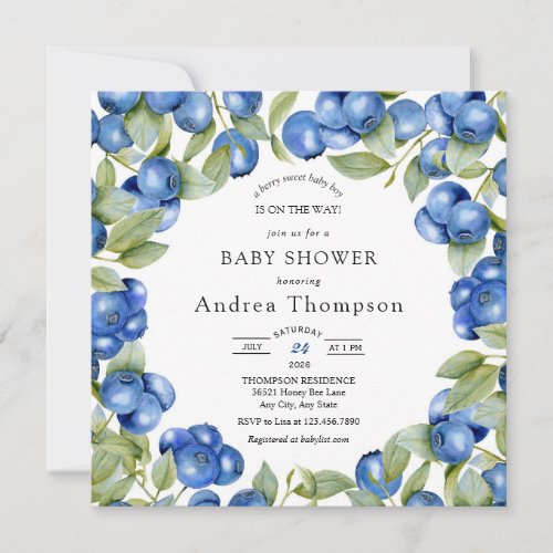 Blueberry  Sweet Baby Shower Invitation