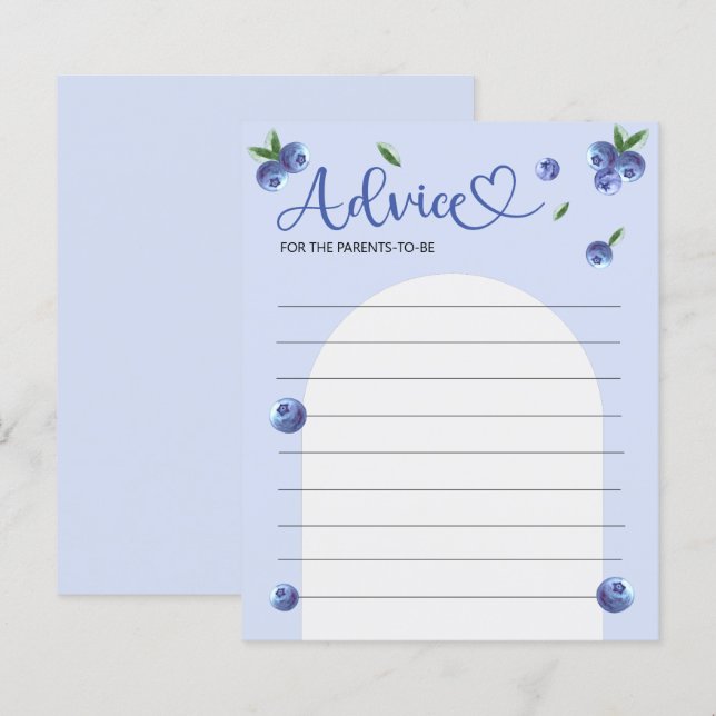 Blueberry Sweet Watercolor Baby Shower Advice Game (Front/Back)