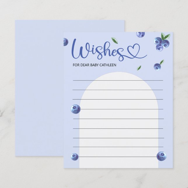 Blueberry Sweet Watercolor Baby Shower Wishes Game (Front/Back)