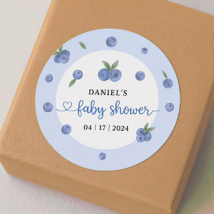 Blueberry Sweet Watercolor Boy Baby Shower Classic Round Sticker