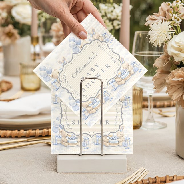 Blueberry Teddy Bear Toile Baby Shower Napkins (Creator Uploaded)