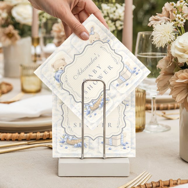 Blueberry Teddy Garden Toile Baby Shower Napkins (Creator Uploaded)