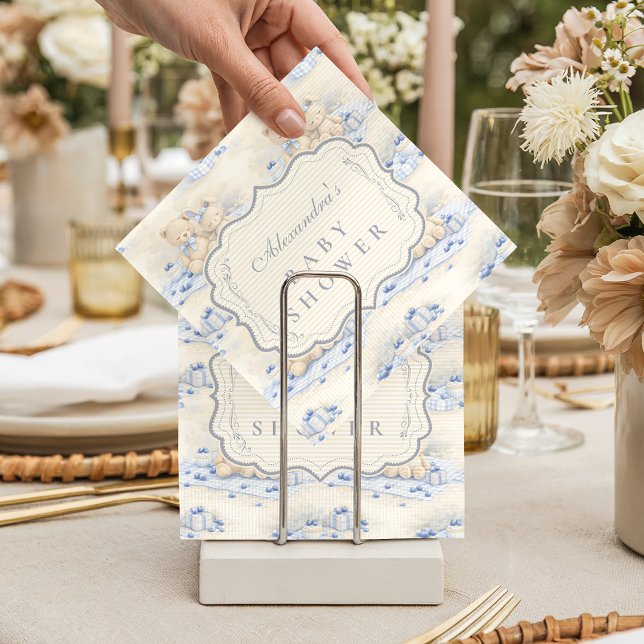 Blueberry Teddy Gift Toile Baby Shower Napkins (Creator Uploaded)