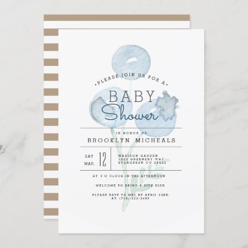 Blueberry Trio  Berry  Watercolor Baby Shower Invitation