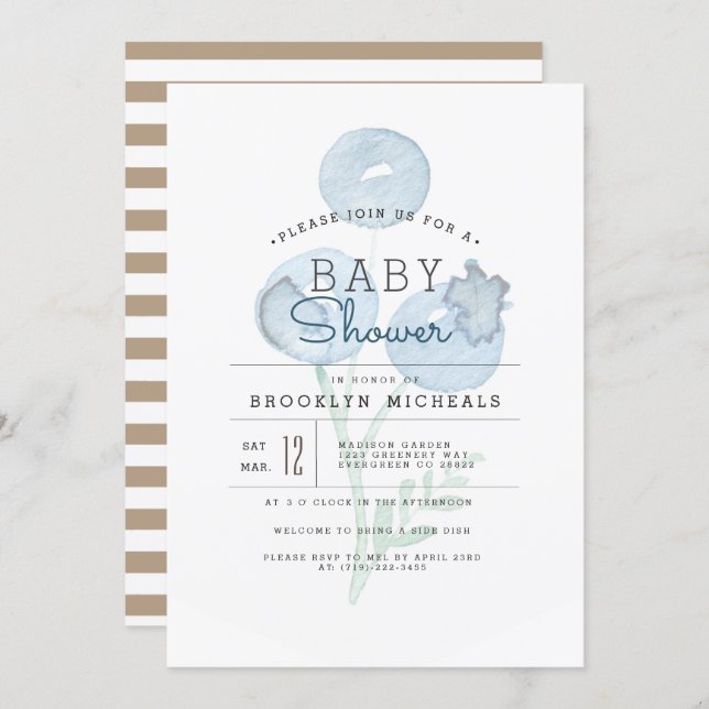 Blueberry Trio | Berry  Watercolor Baby Shower Invitation (Front/Back)