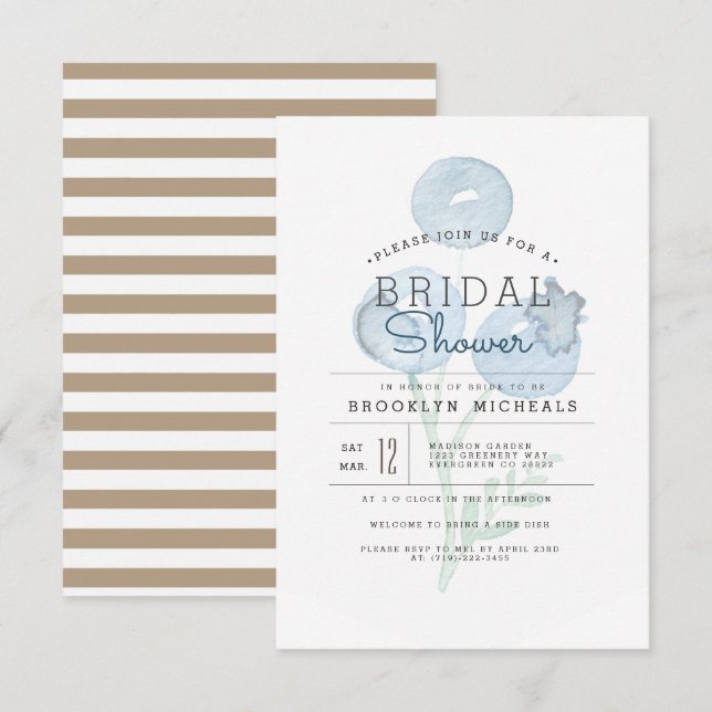 Blueberry Trio | Berry Watercolor Bridal Shower Invitation (Front/Back)