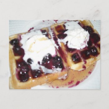 Blueberry Waffles With Whipped Cream Postcard by seashell2 at Zazzle