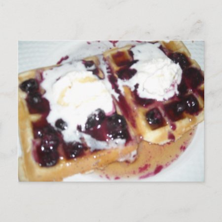 Blueberry Waffles With Whipped Cream Postcard