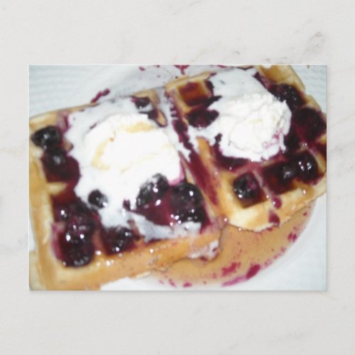 Blueberry Waffles with Whipped Cream Postcard