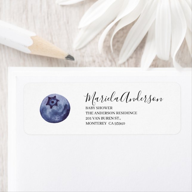 Blueberry watercolor birthday party baby shower label (Insitu)