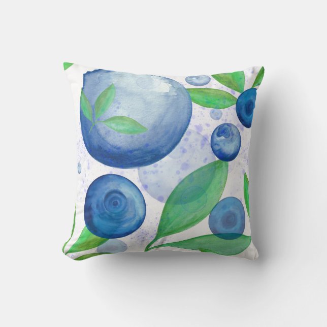 Blueberry watercolor fruit berries throw pillow (Front)