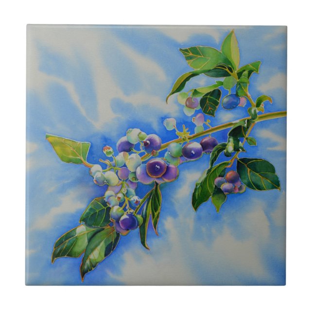 Blueberry watercolor painting ceramic tile (Front)