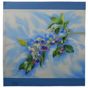 Blueberry watercolor painting cloth napkin