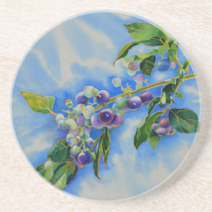 Blueberry watercolor painting coaster