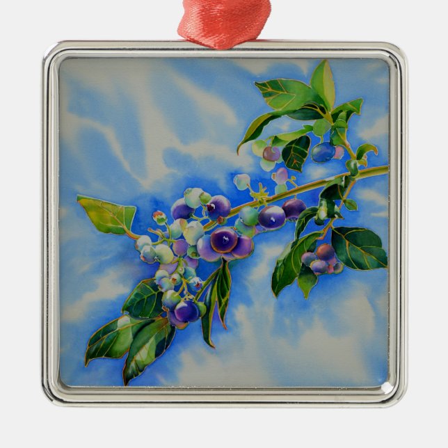 Blueberry watercolor painting metal ornament (Front)