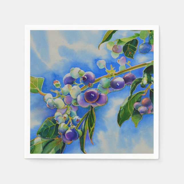 Blueberry watercolor painting paper napkins (Front)
