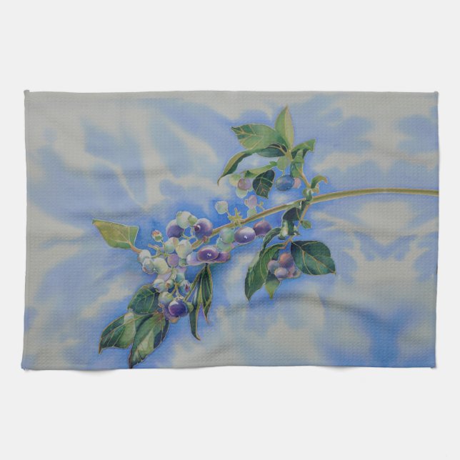 Blueberry watercolor painting towel (Horizontal)