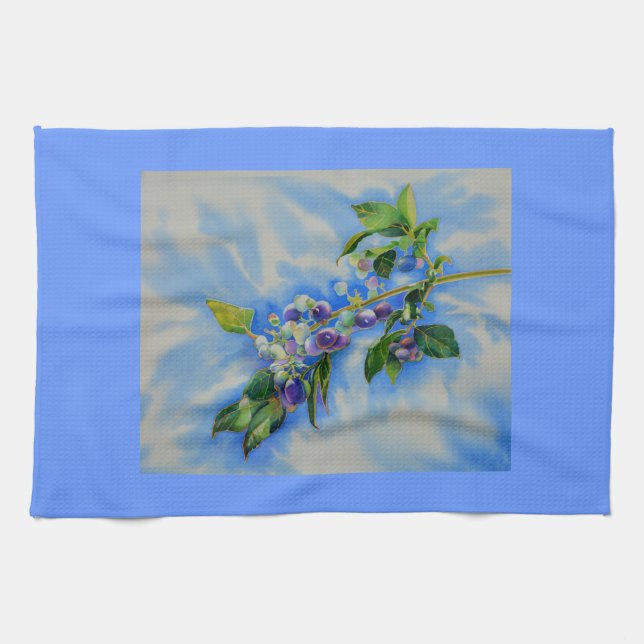 Blueberry watercolor painting towel (Horizontal)