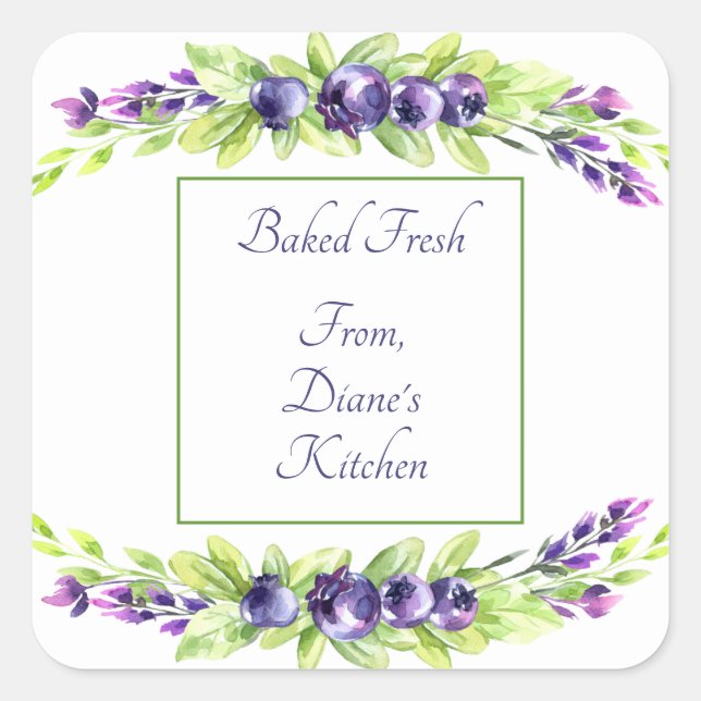 Blueberry Watercolor Scrapbook Square Sticker (Front)
