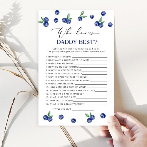 Blueberry Who knows daddy best baby shower game