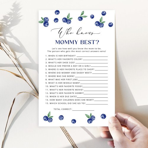 Blueberry Who knows mommy best baby shower game