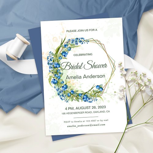 Blueberry Wildflowers Bridal Shower Invitation