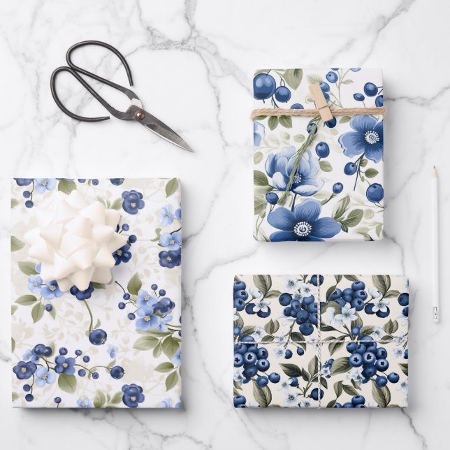  Blueberry Wrapping Paper Sheets (Front)