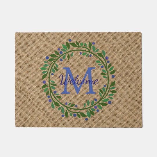 Blueberry Wreath and Burlap Monogram Doormat | Zazzle.com