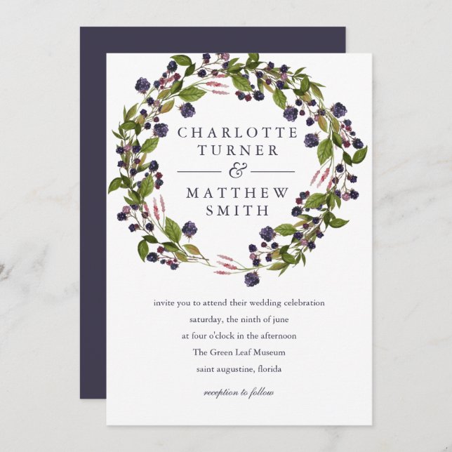 BlueBerry |  Wreath Wedding Invitation (Front/Back)