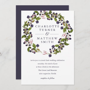 BlueBerry Wreath Wedding Invitation